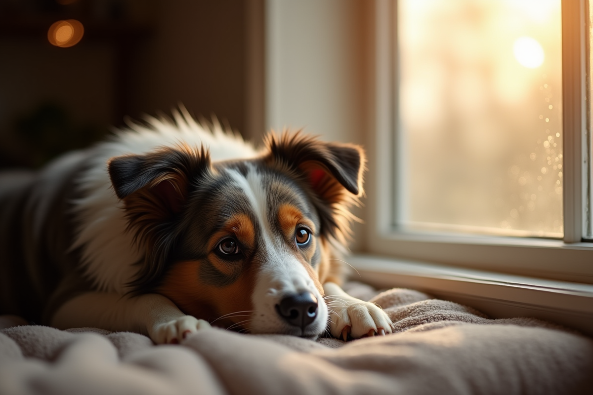 Australian Shepherd reposant près d