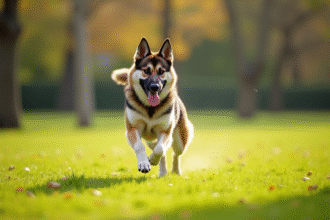 Chien berger allemand husky courant dans un parc en plein jour