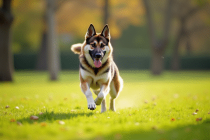 Chien berger allemand husky courant dans un parc en plein jour