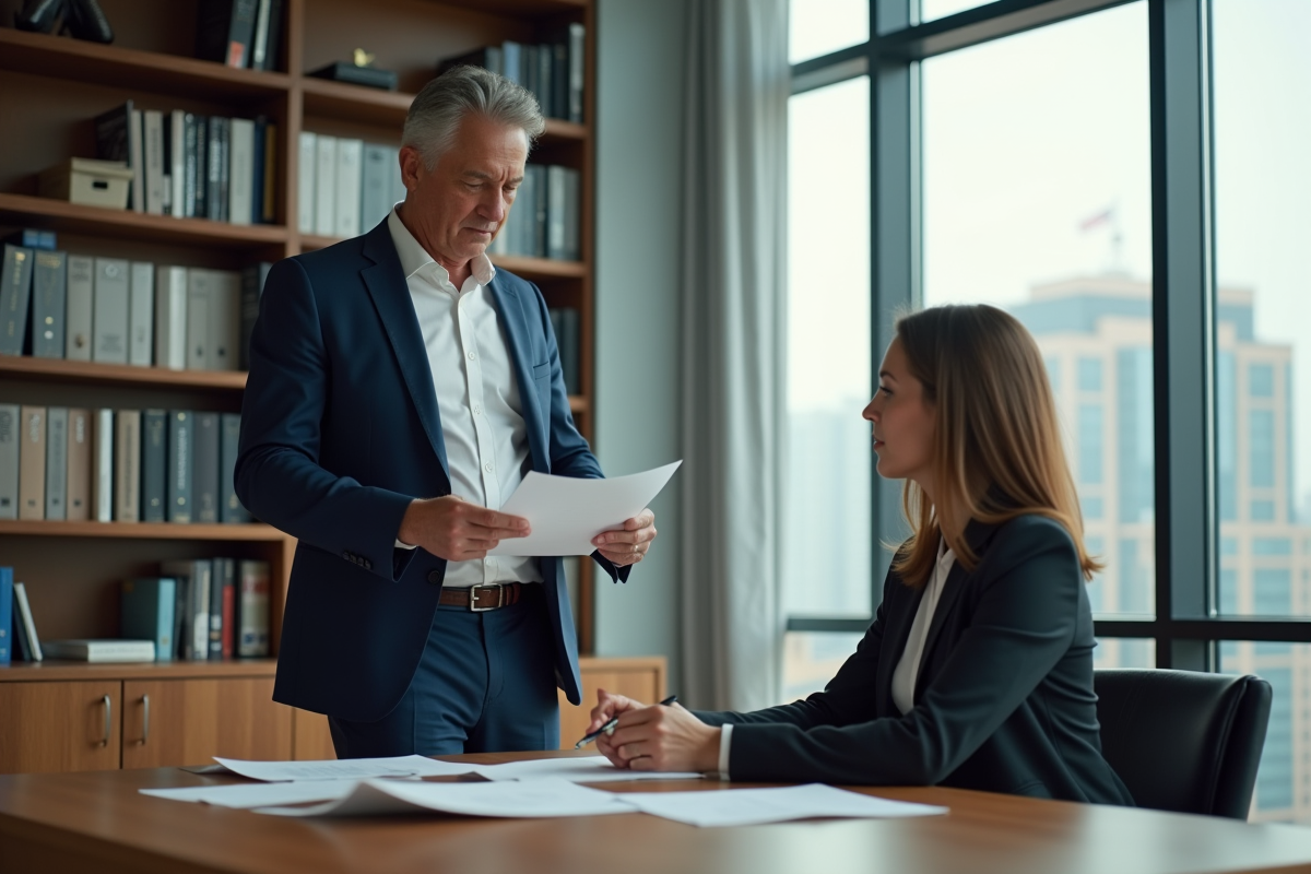 Homme d affaires et femme en réunion dans un bureau moderne