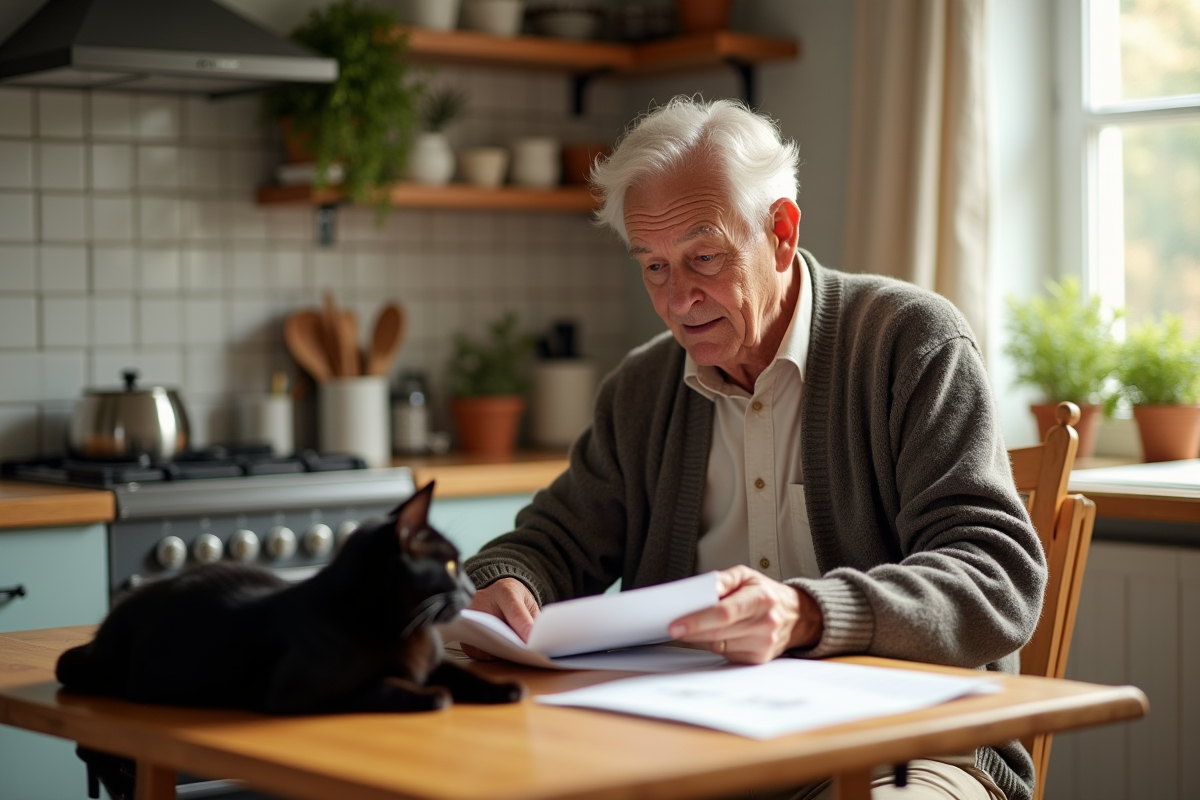 Homme âgé consulte brochures d