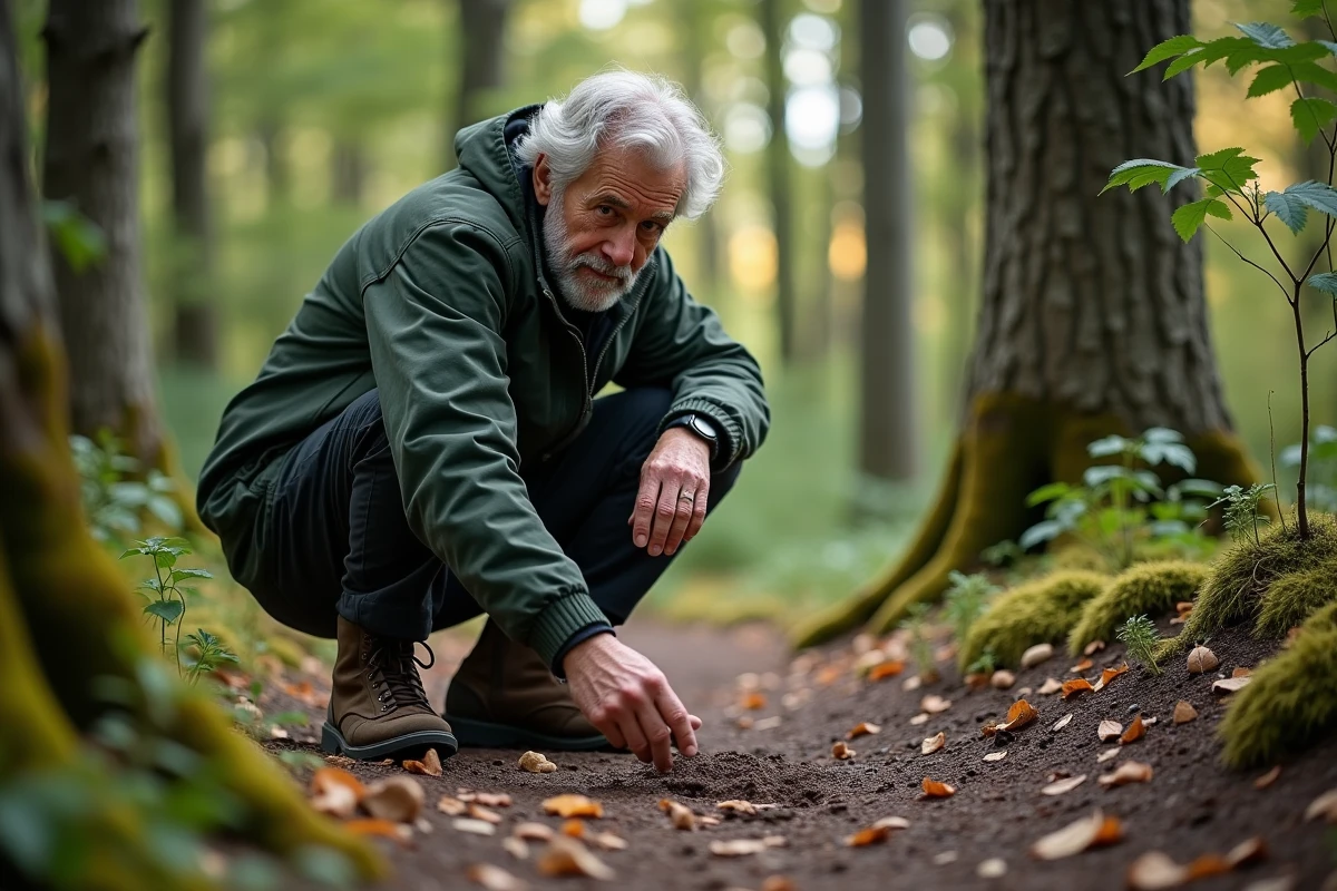 Homme âgé observant des traces d