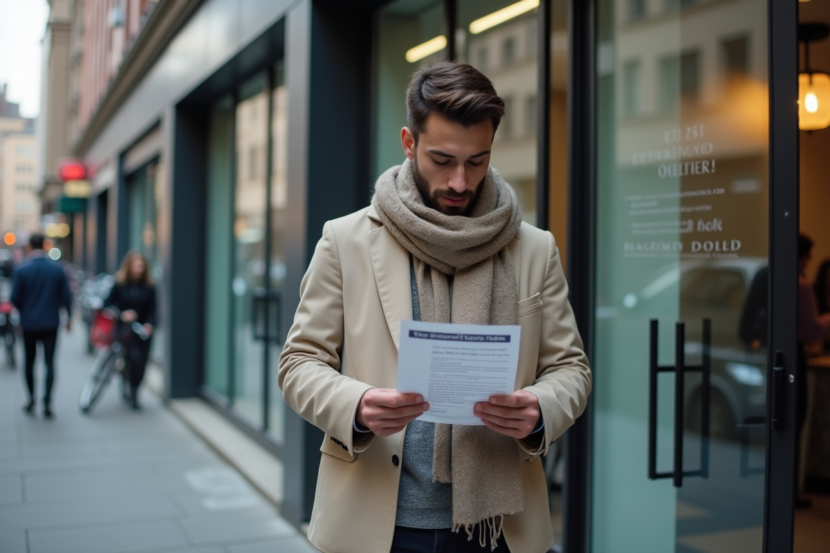 Jeune homme regardant un flyer d