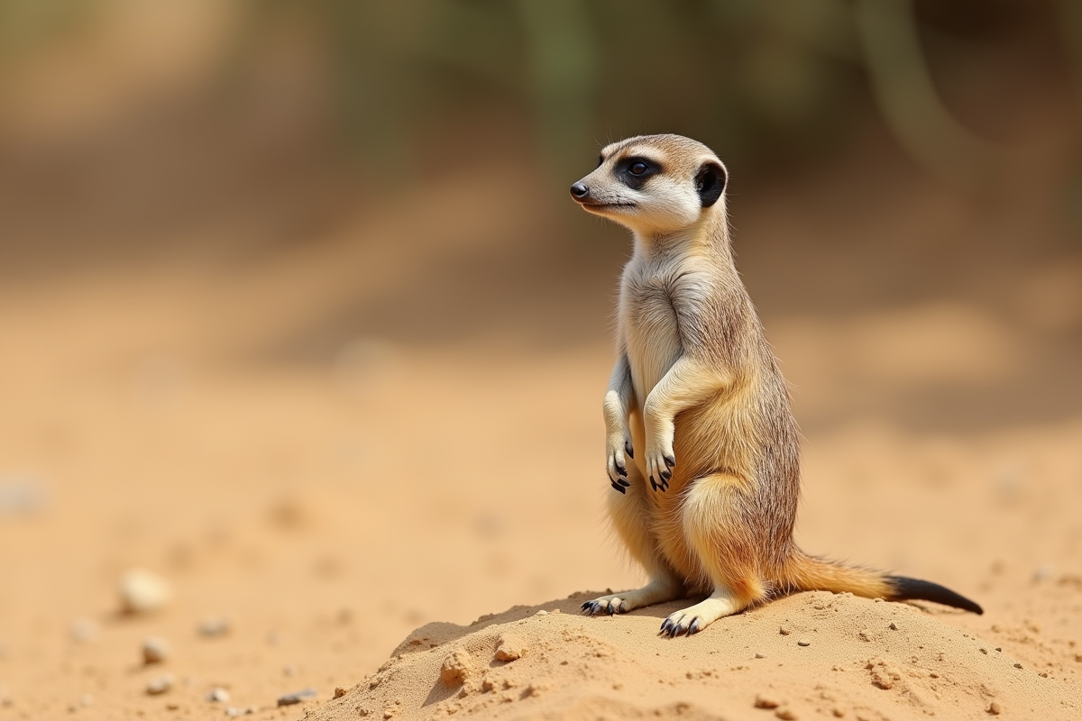 Suricate en alerte sur un monticule de sable en plein jour