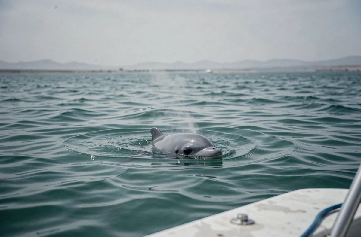 Vaquita aperçue à la surface des eaux du golfe de Californie, le mammifère marin le plus rare au monde menacé par le changement climatique