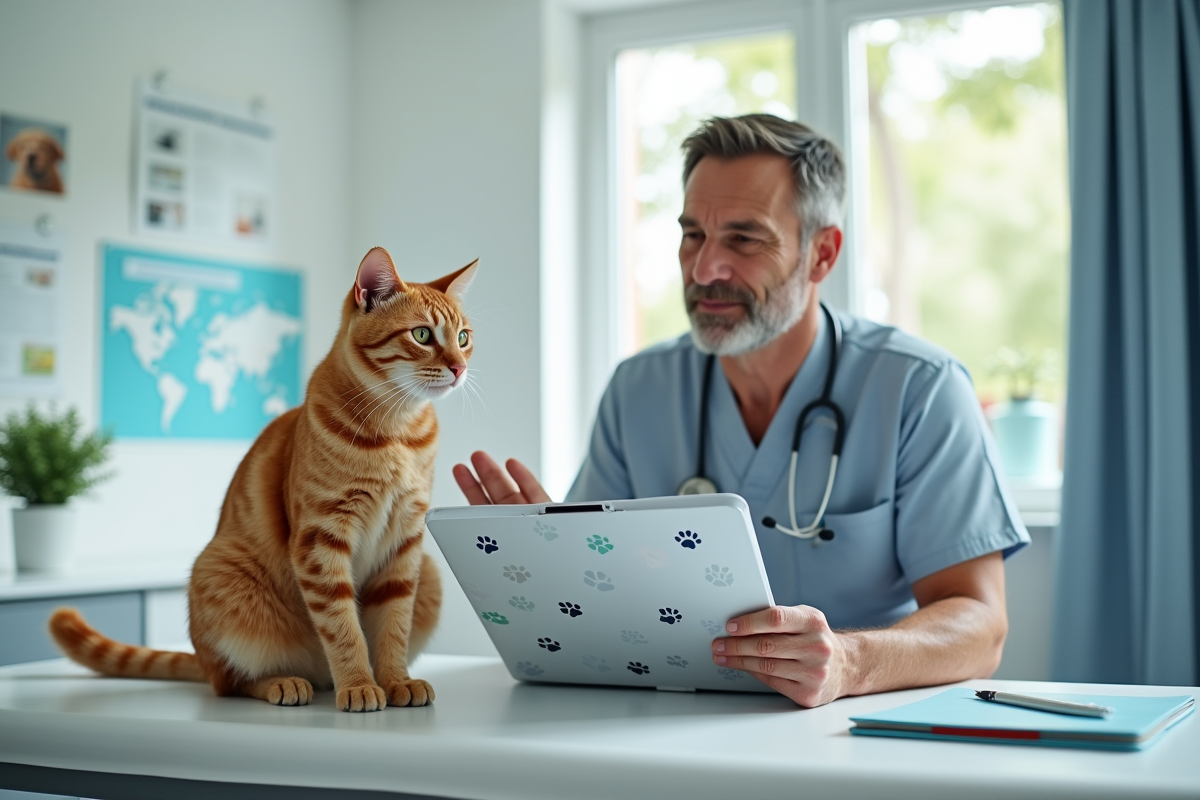 Vétérinaire avec chat sur table d