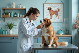 Vétérinaire examinant un chien dans une clinique moderne
