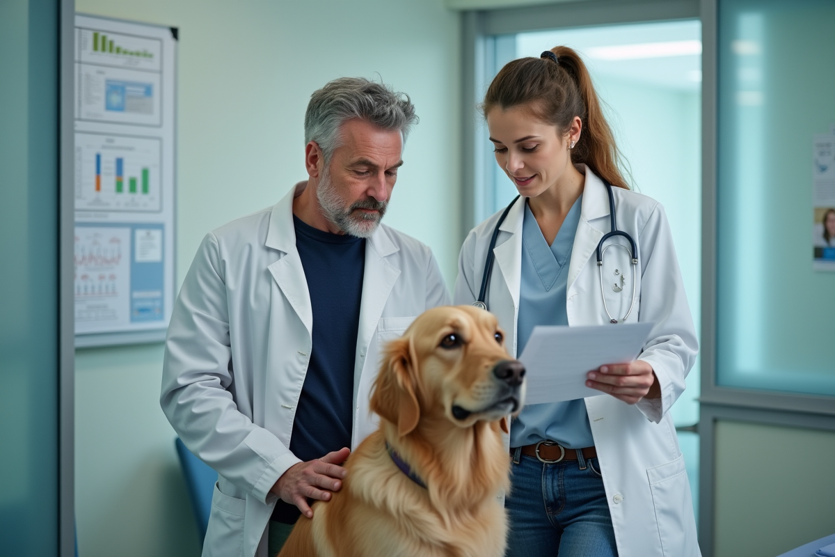 Vétérinaire femme avec chien dans une clinique moderne