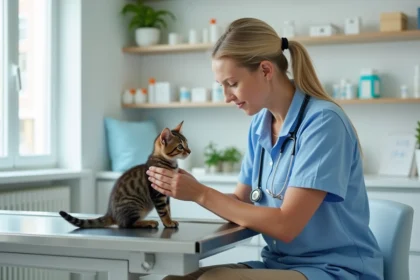 Vétérinaire examine un chaton dans une clinique moderne
